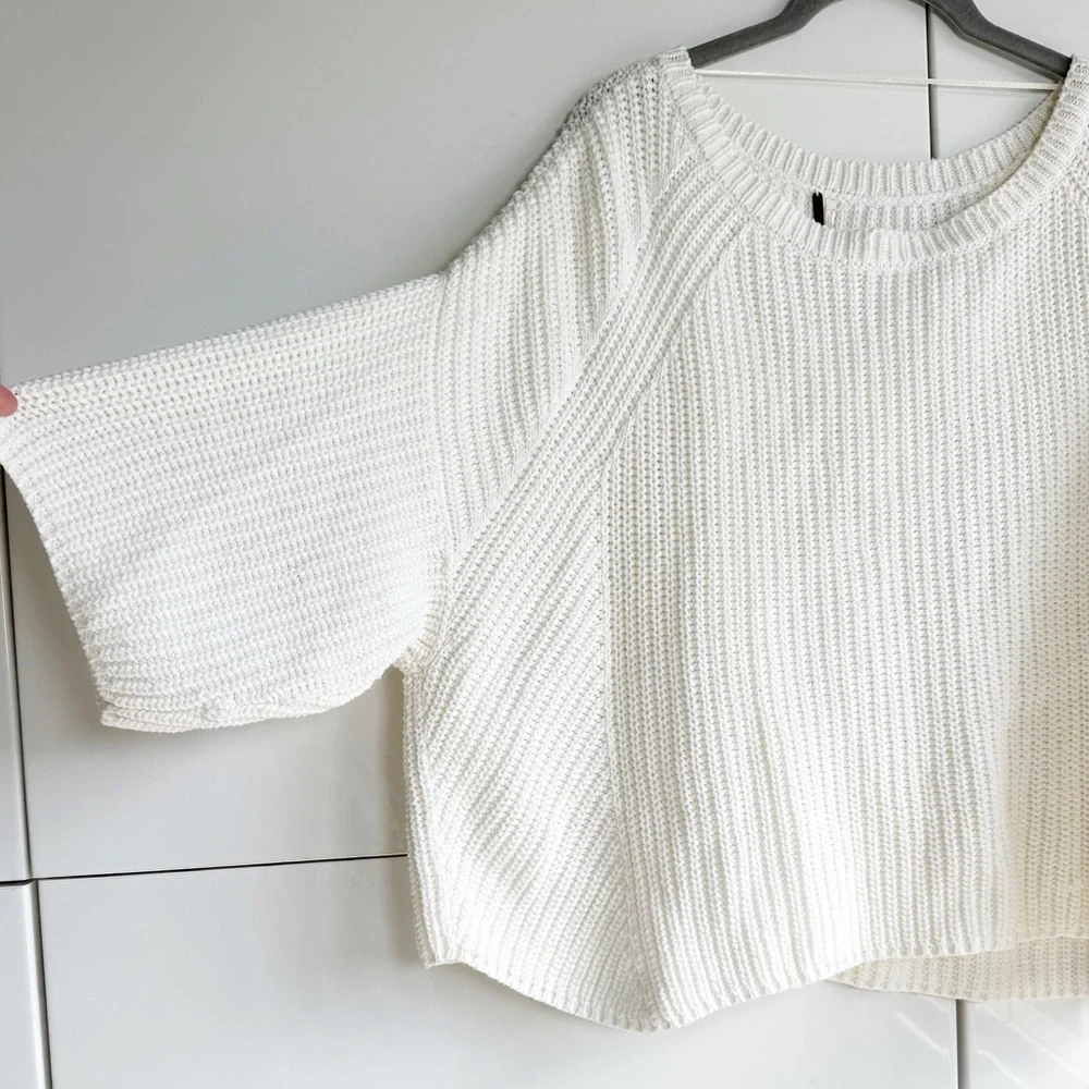 Free People Chunky Knit Sweater Cream Ivory White Boxy Oversized Small Boho